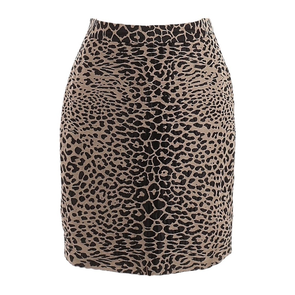 Bensoni Leopard Jacquard Textured Pencil Mini Skirt 10 Brown Black Animal Print